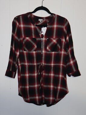 NWT Kismet Plaid Zip Blouse Red Black Size S (Women’s)